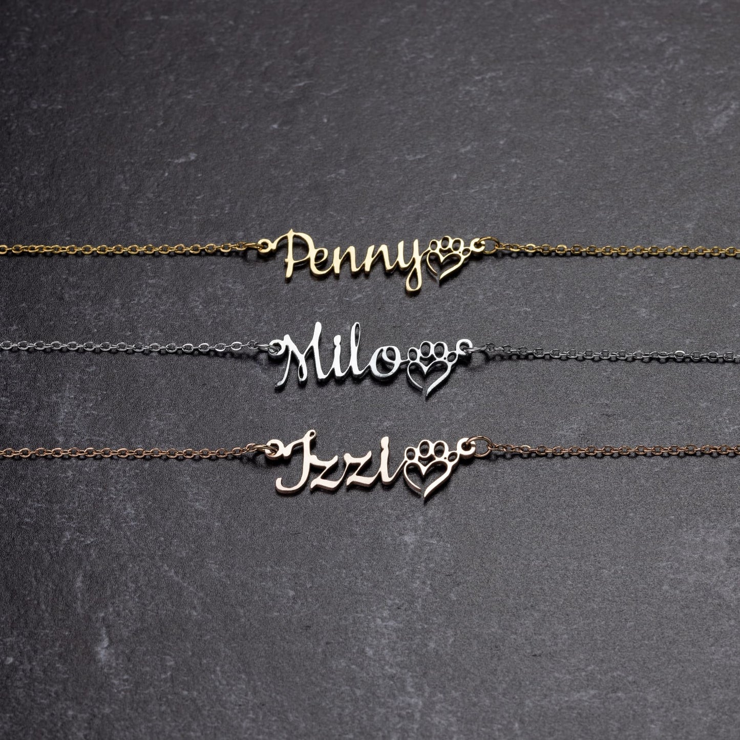 Pet Name with a Heart Paw Necklace