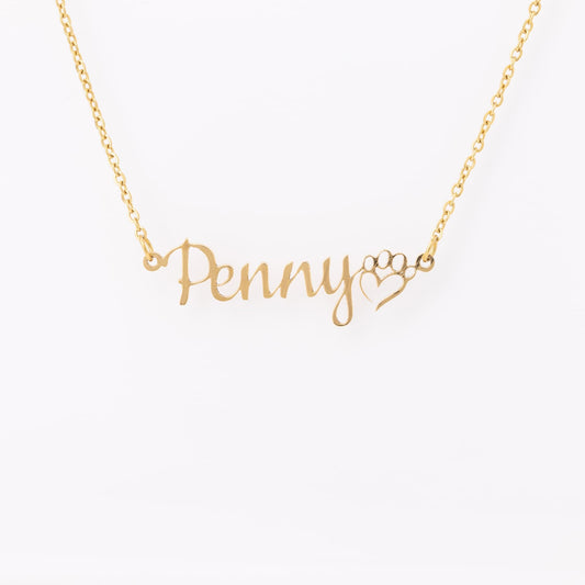 Pet Name with a Heart Paw Necklace